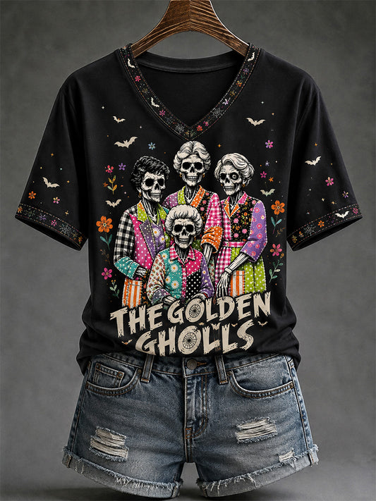 Women's The Golden Ghouls Print Casual V-Neck Tee