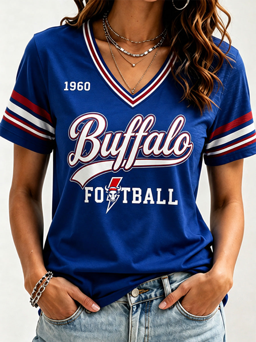 Women's Football Lover Buffalo Print V-Neck Tee