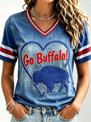 Women's Football Lover Buffalo Print V-Neck Tee