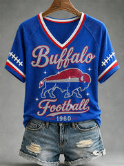Women's Football Lover Buffalo Print V-Neck Tee