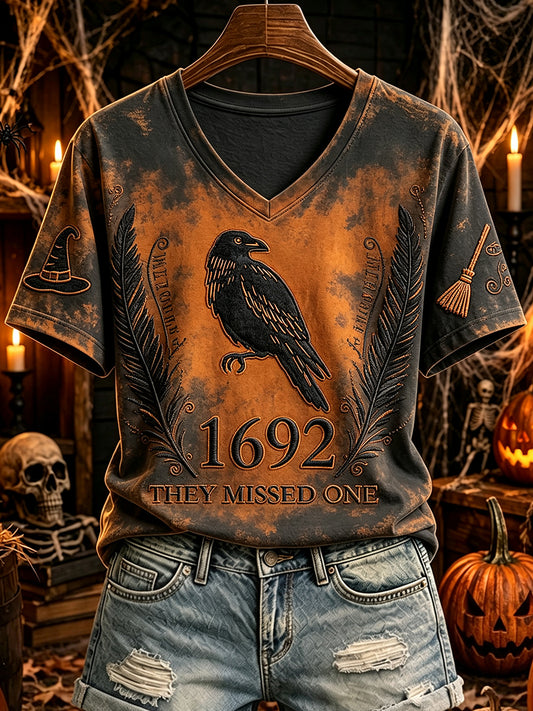 Women's 1692 They Missed One Raven Print Short-sleeved T-shirt