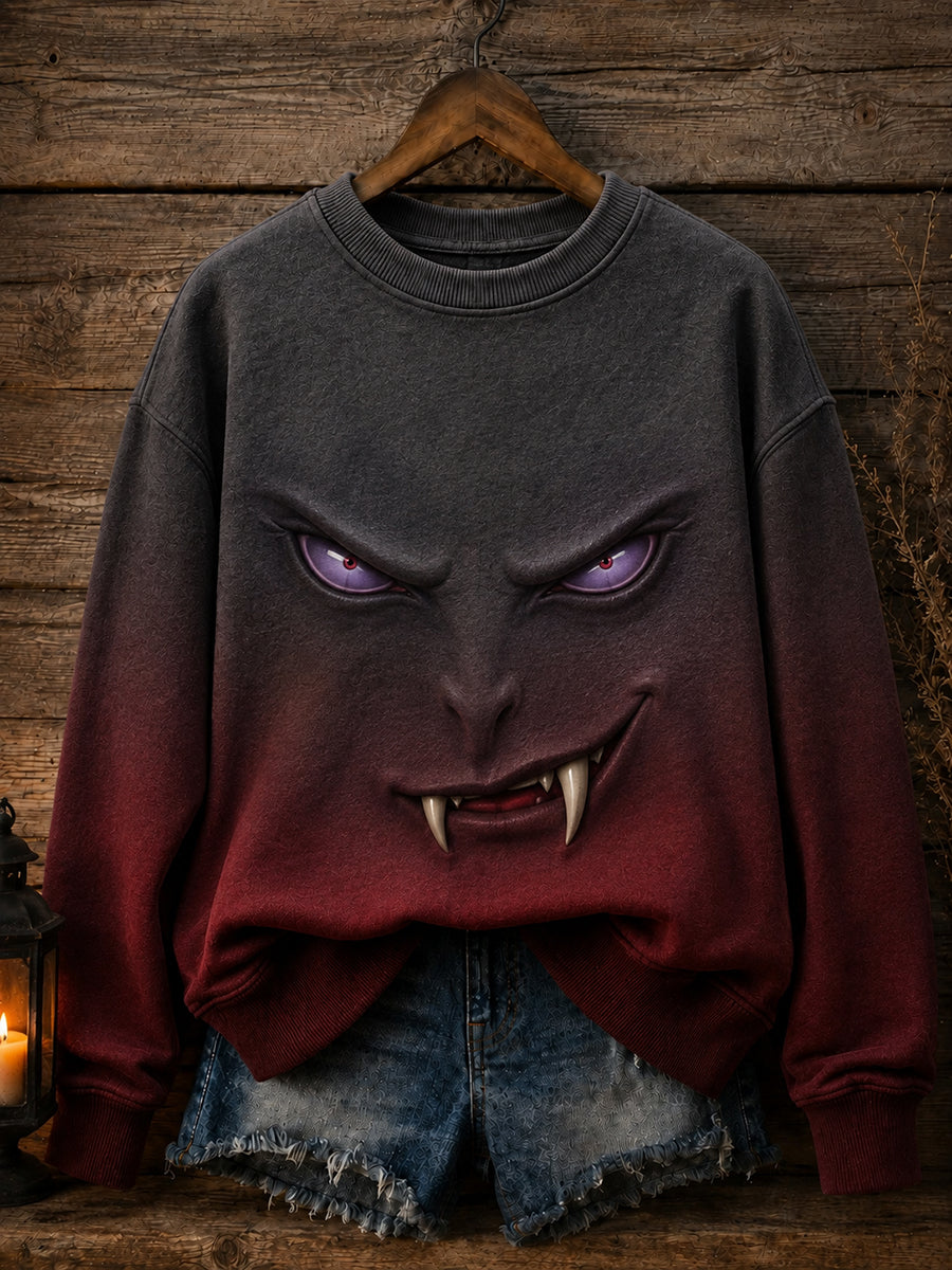 Women's Halloween Funny Face Print Sweatshirt