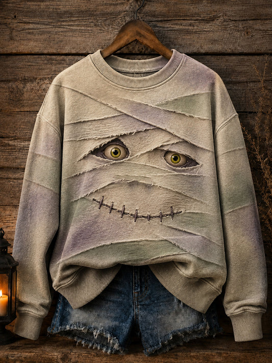 Women's Halloween Funny Face Print Sweatshirt