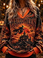 Women's Halloween Witch V-Neck Sweatshirt