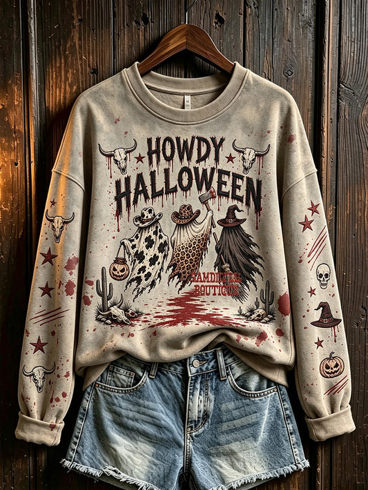 Women's Halloween Western Style Pattern Printed Casual Round Neck Sweatshirt