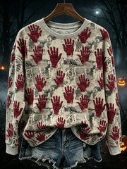 Women's Vintage Newspaper with Bloody Handprints Print Cozy Sweatshirt