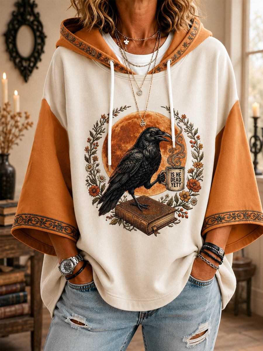 Women’s Is He Dead Yet? Funny Dark Humor Raven Print 3/4 Sleeve Hoodie