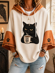 Women’s Is He Dead Yet? Funny Dark Humor Black Cat Print Short-Sleeve Hoodie