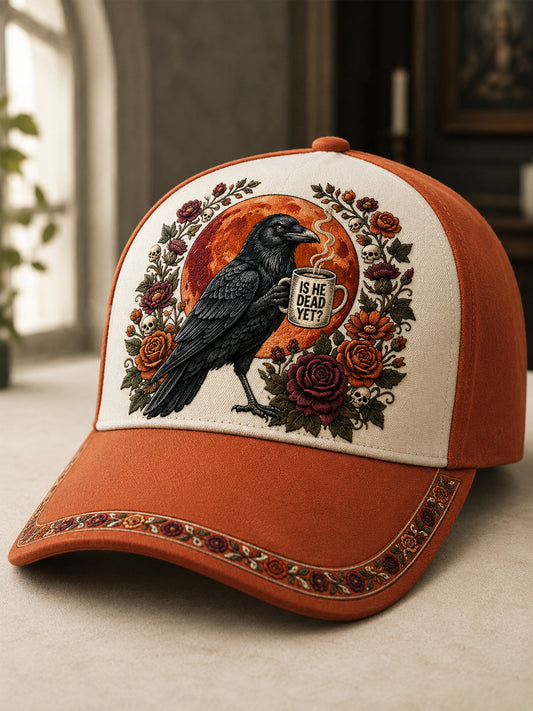 Unisex Is He Dead Yet? Funny Dark Humor Raven Print Hat