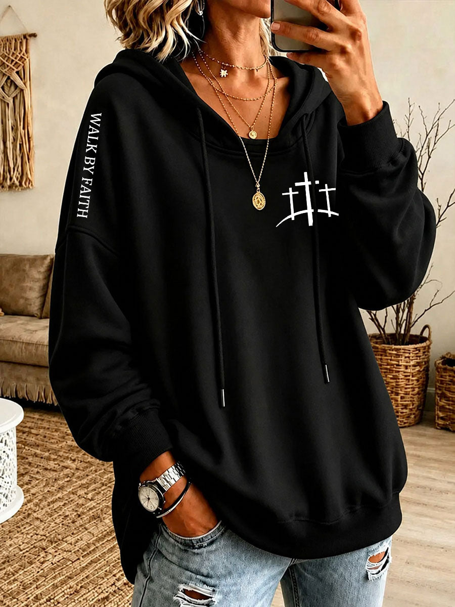 Women's 'WALK BY FAITH' Printed Casual Hoodie