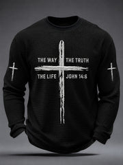 Men's Jesus The Way The Truth The Life John 14:6 Cross Graphic Waffle Long Sleeve T-Shirt
