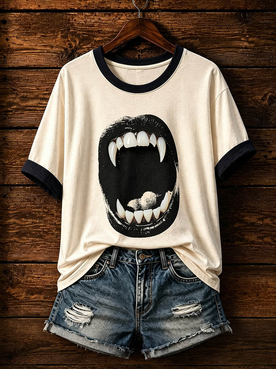 Women's Funny Halloween Vampire Art Printed T-shirt