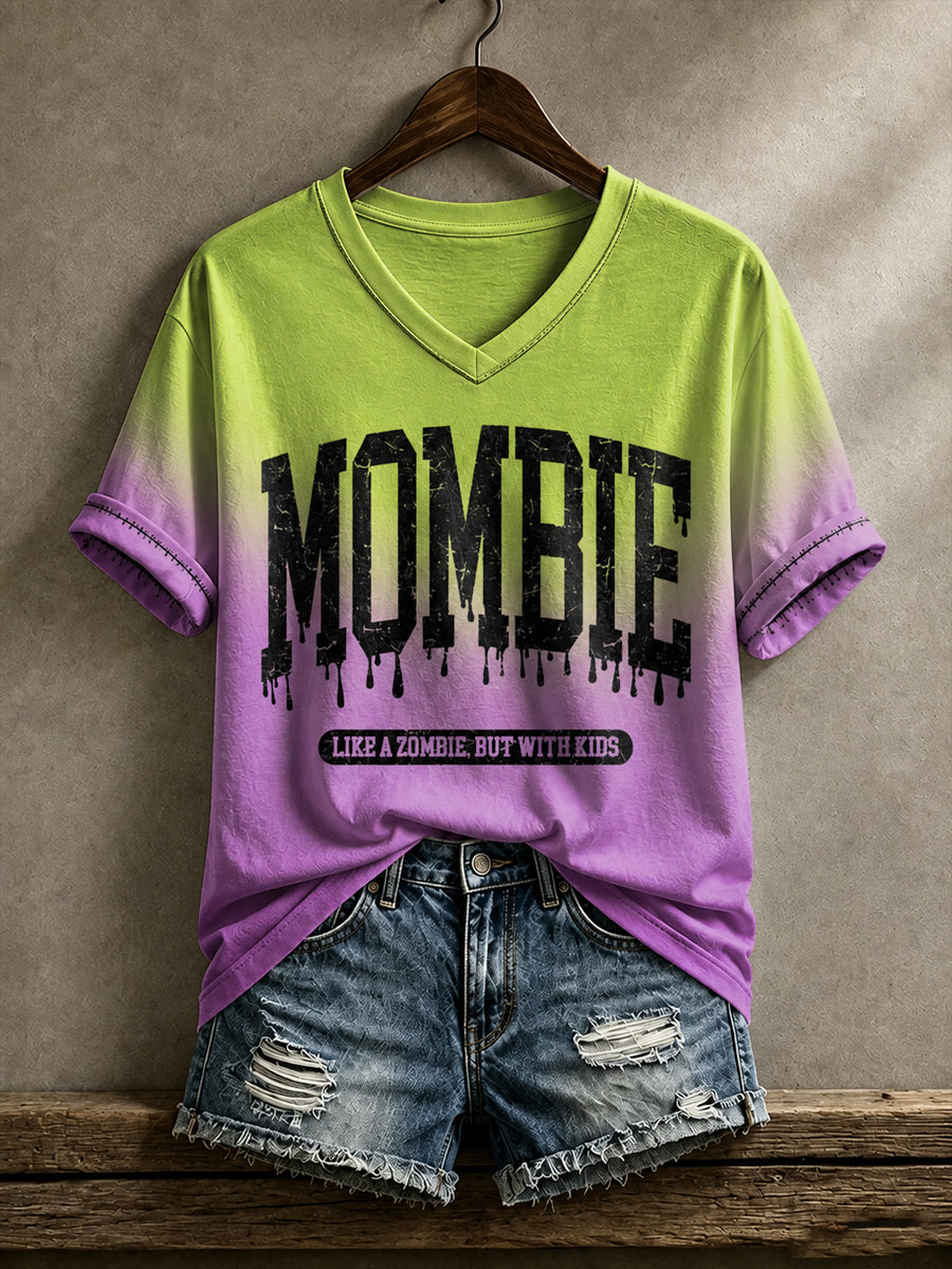 Women's Funny Halloween Zombies Mombie Printed T-shirt