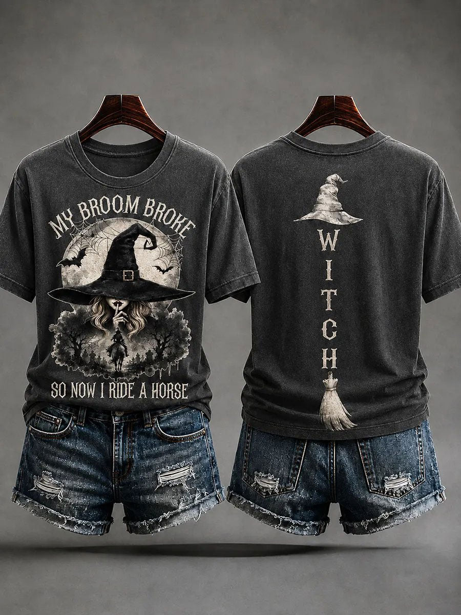 Women's My Broom Broke So Now I Ride A Horse Short-sleeved T-shirt