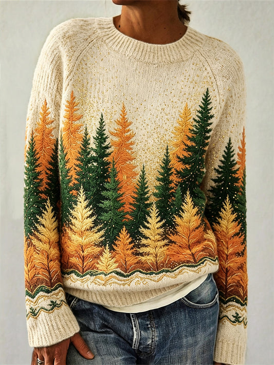 Women's Autumn Forest Pattern Leisure Long Sleeve Sweater