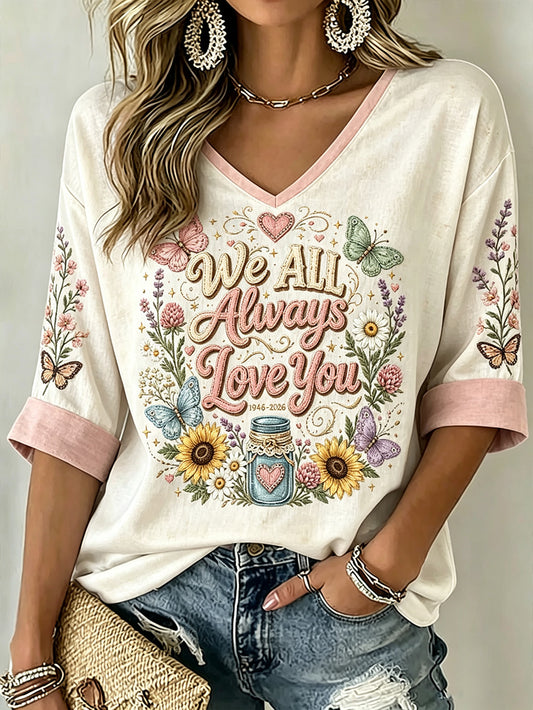 Women's Country Music Legend Tribute Casual Memorial Mid-length Sleeves V-Neck T-Shirt