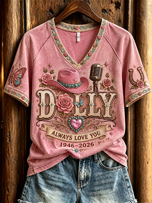 Women's Vintage Classic Country Music Inspired Western Print Memorial short-sleeved T-shirt