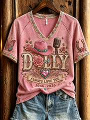 Women's Vintage Classic Country Music Inspired Western Print Memorial short-sleeved T-shirt