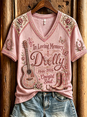 Women's Vintage Classic Country Music Inspired Western Print Memorial short-sleeved T-shirt
