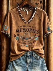 Women's Vintage Classic Country Music Inspired Western Print Memorial short-sleeved T-shirt