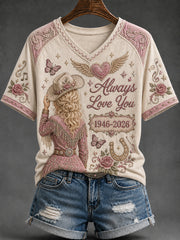 Women's Classic Country Music Inspired Vintage Print Memorial T-shirt