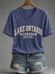 Women's Lake Ontario Est 1615  V-Neck Short SleeveT-shirt