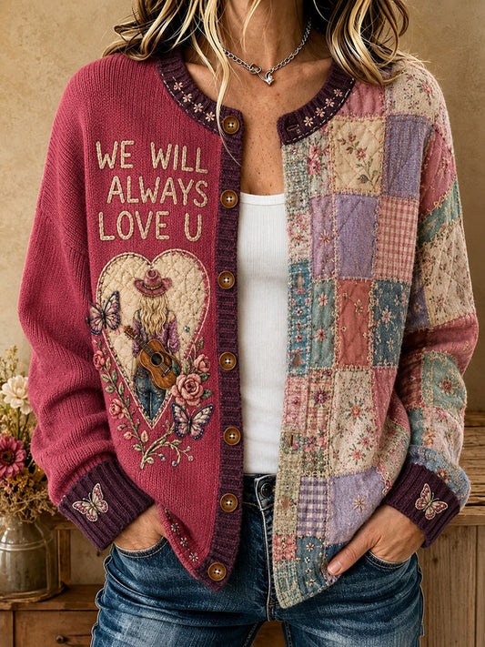 Women's Country Music Lover We Will Always Love U Printed Cardigan-Style Knit Jacket