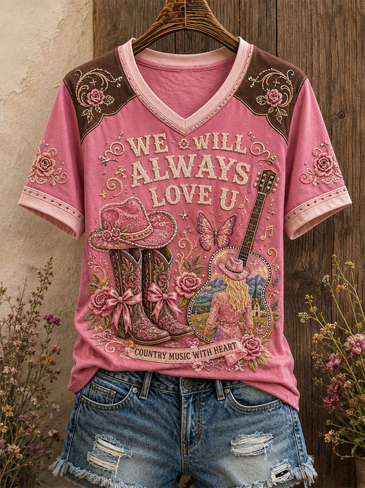Women's Country Music Lover We Will Always Love U Printed T-shirt