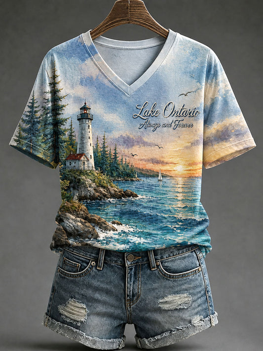 Women's Lake Ontario Print Casual T-Shirt
