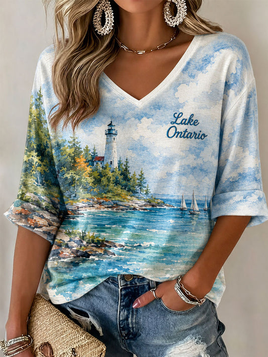 Women's Lake Ontario Print Casual T-Shirt