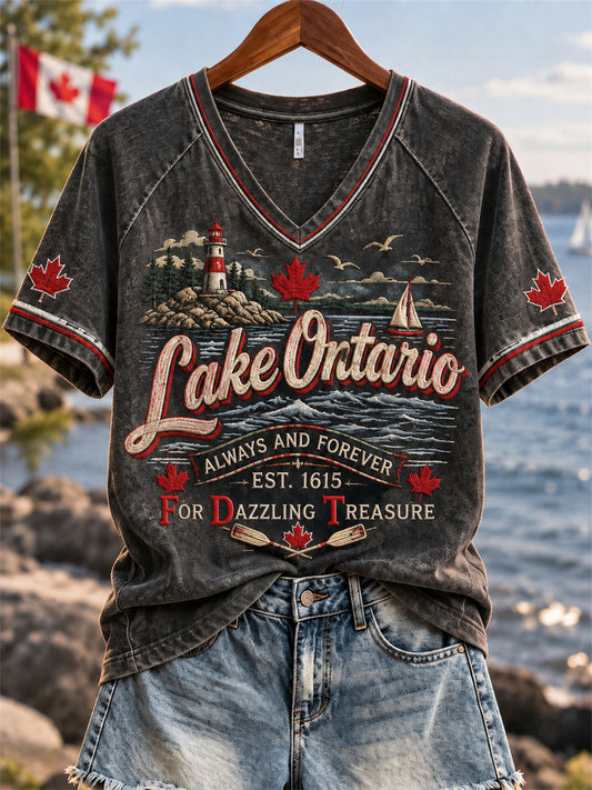 Women's Lake Ontario Now & Always Forever Dazzling Treasure Print short-sleeved T-shirt