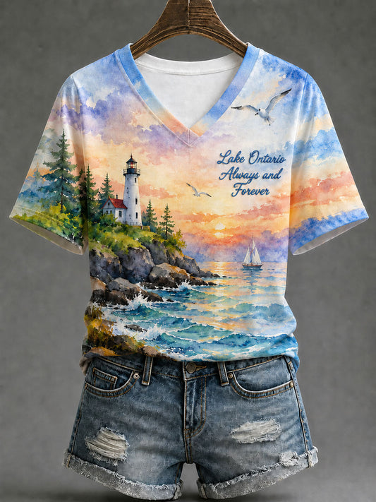 Women's Lake Ontario Print Casual T-Shirt