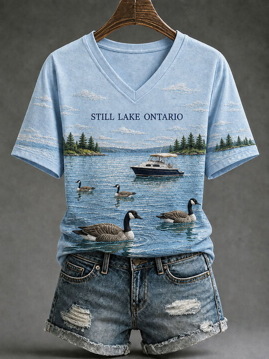 Women's 'STILL LAKE ONTARIO' Lake Ontario Natural Scenery Casual T-shirt