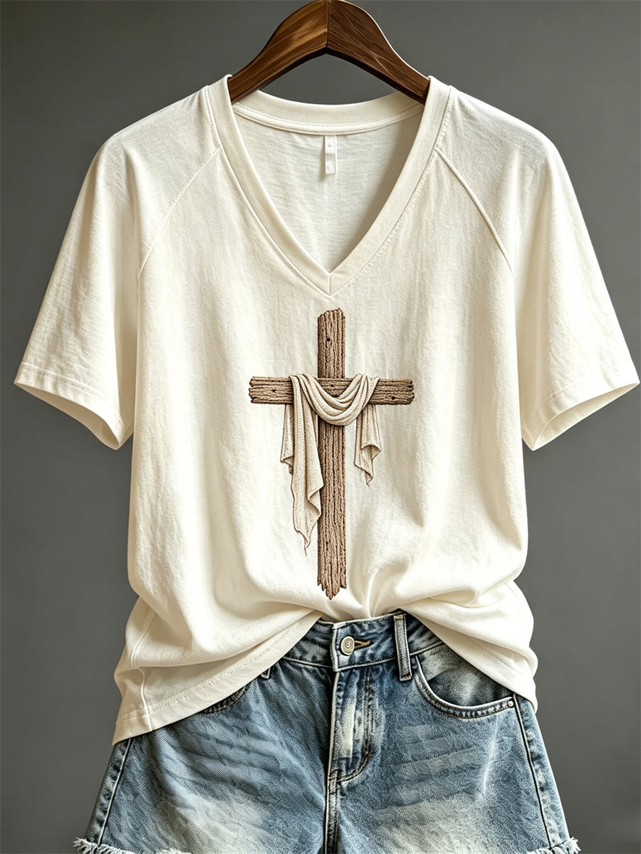 Women's Classy Chritian Cross Print short-sleeved T-shirt