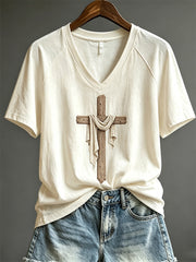 Women's Classy Chritian Cross Print short-sleeved T-shirt