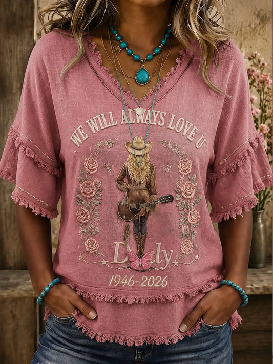 Women's Country Music Lover Queen of Country Floral Art Printed Tops
