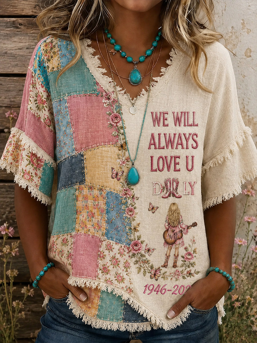 Women's Country Music Lover Queen of Country Floral Art Printed Tops