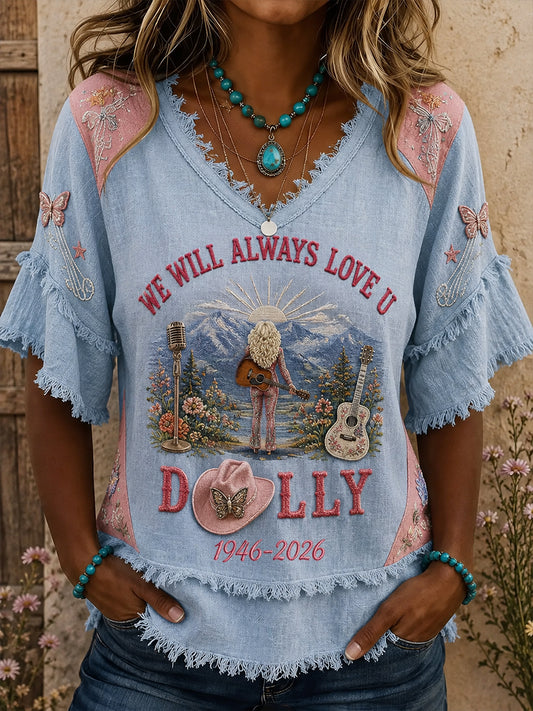Women's Country Music Lover Queen of Country Floral Art Printed Tops