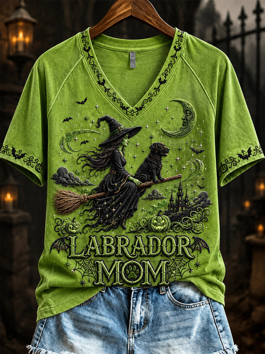 Women's Halloween Bad Witch Labrador Mom Print short-sleeved T-shirt