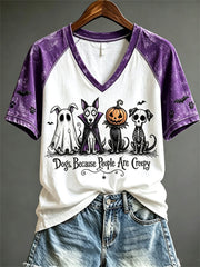 Women's Dogs Because People Are Creepy Halloween Dogs Print short-sleeved T-shirt