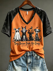 Women's Dogs Because People Are Creepy Halloween Dogs Print short-sleeved T-shirt