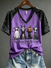 Women's Dogs Because People Are Creepy Halloween Dogs Print short-sleeved T-shirt