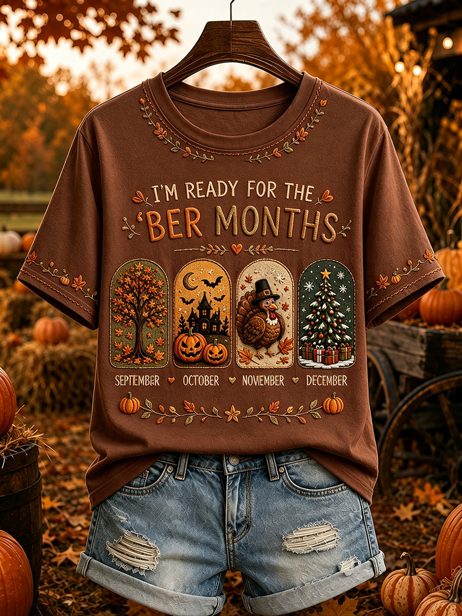 Women's Vintage I'm Ready For The 'ber Months Print Short-sleeved T-shirt
