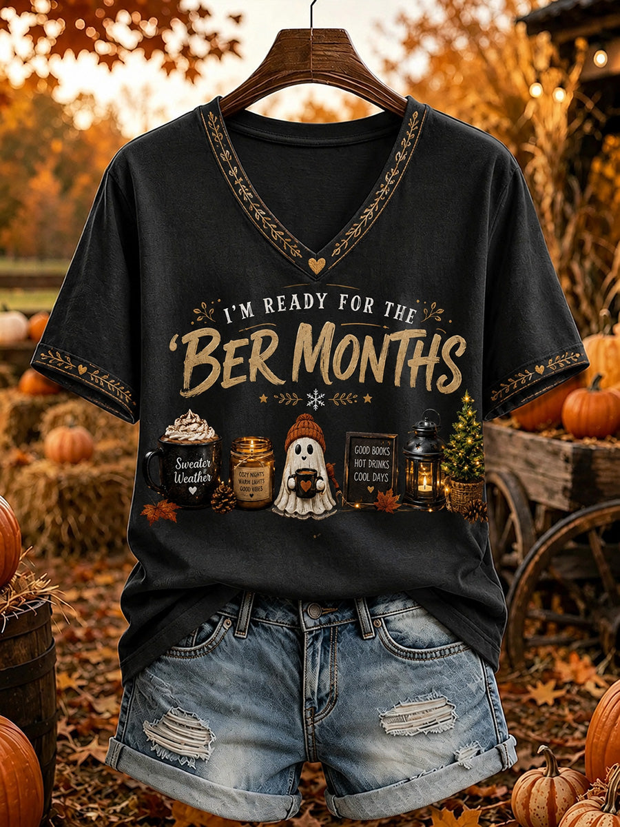 Women's Vintage I'm Ready For The 'ber Months Print Short-sleeved T-shirt