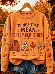 Women's Things That Mean September is Here Print Comfy Sweatshirt