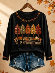 Women's Fall Is My Favorite Color Printed Round neck long sleeve T-shirt