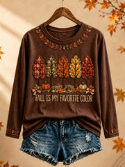 Women's Fall Is My Favorite Color Printed Round neck long sleeve T-shirt
