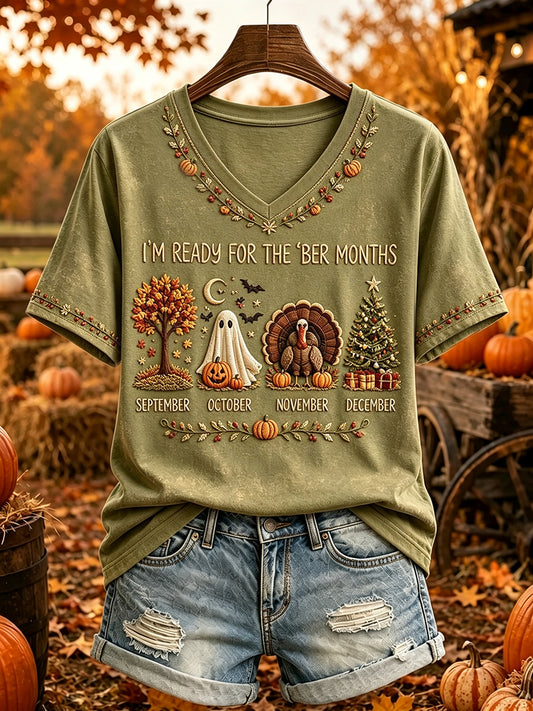 Women's Vintage I'm Ready For The 'ber Months Print Short-sleeved T-shirt
