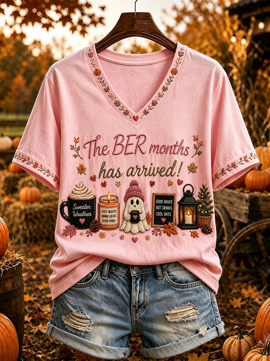 Women's The ‘ber Months Has Arrived Print Cozy Short-sleeved T-shirt