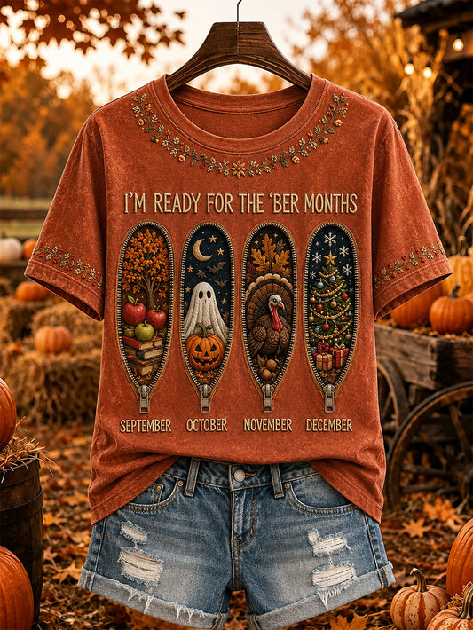 Women's autumn and winter theme pattern design casual short-sleeve T-shirt